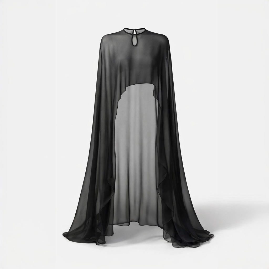 Capă Lungă din Voal Negru – Eleganță, Versatilitate și Design Sofisticat