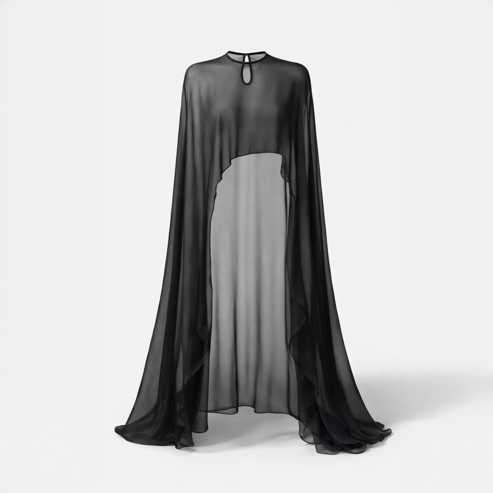 Capă Lungă din Voal Negru – Eleganță, Versatilitate și Design Sofisticat