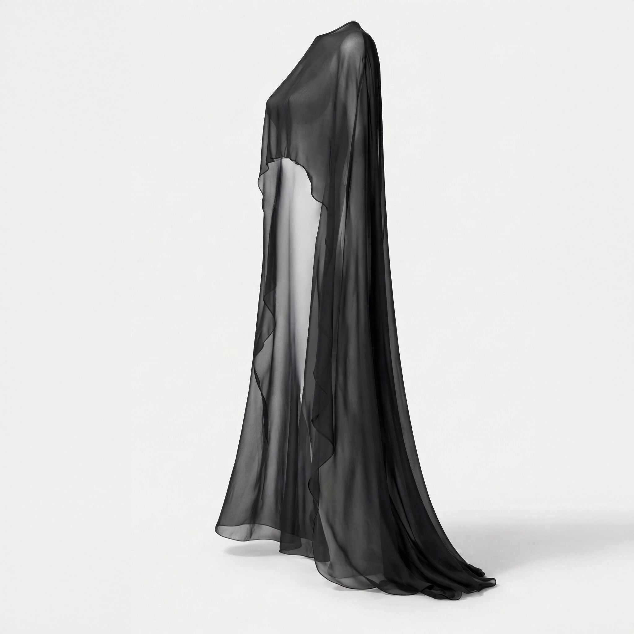 Capă Lungă din Voal Negru – Eleganță, Versatilitate și Design Sofisticat