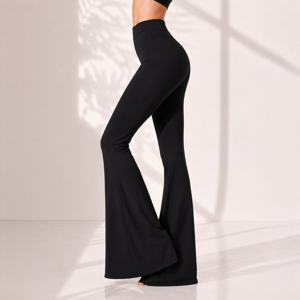 Colanți evazați cu talie înaltă din lycra fină – pantaloni fashion de damă, negri