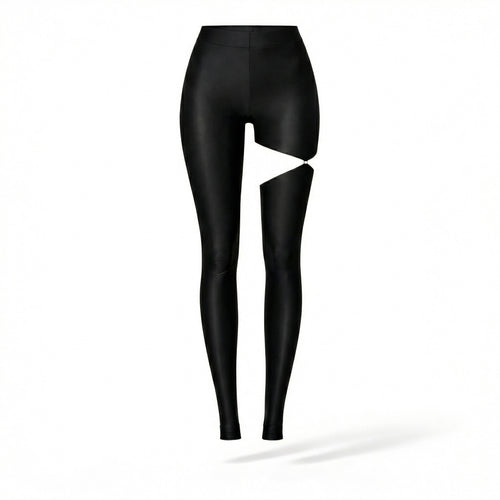 Colanti negri cu decupaj pe picior din material elastic premium sidefat