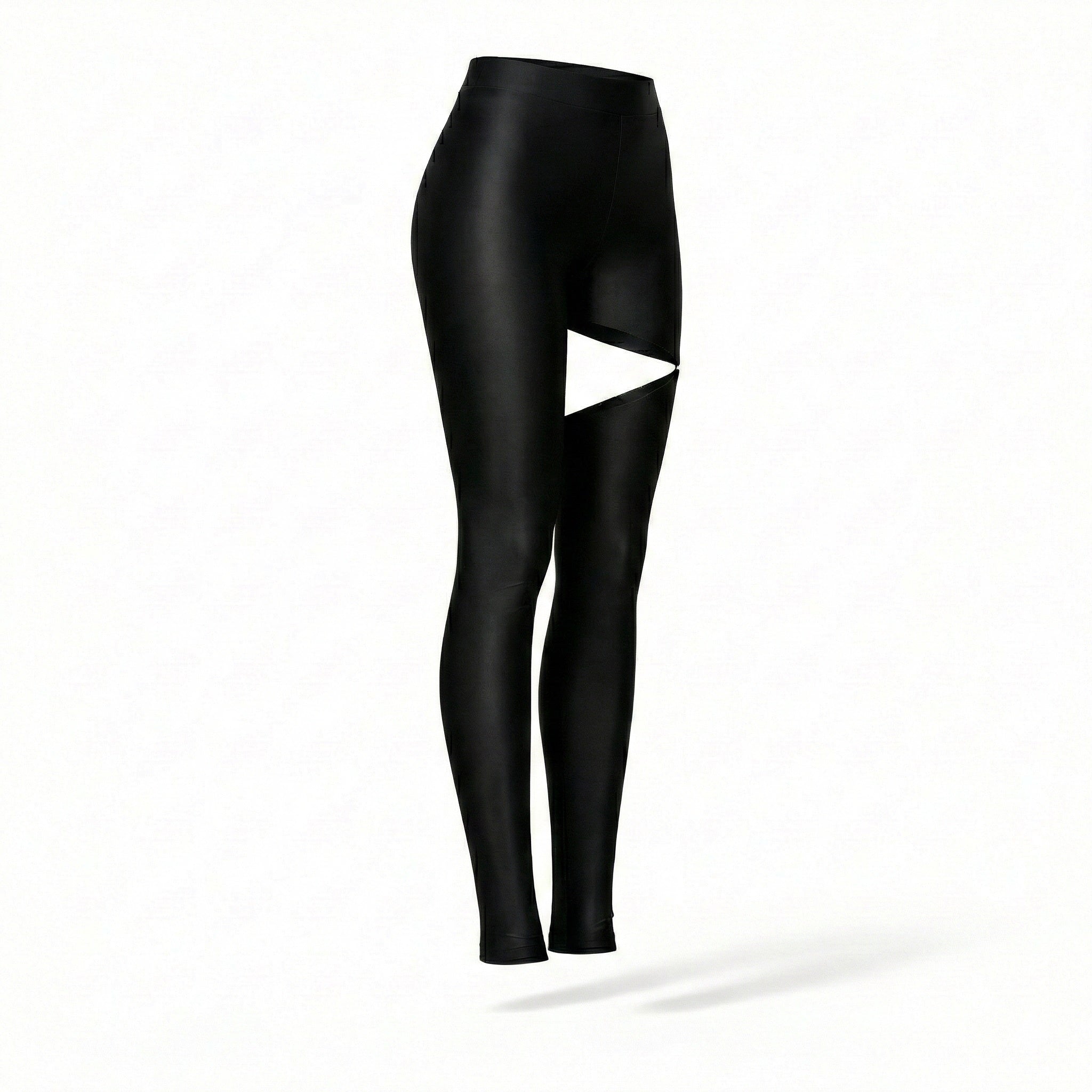 Colanti negri cu decupaj pe picior din material elastic premium sidefat