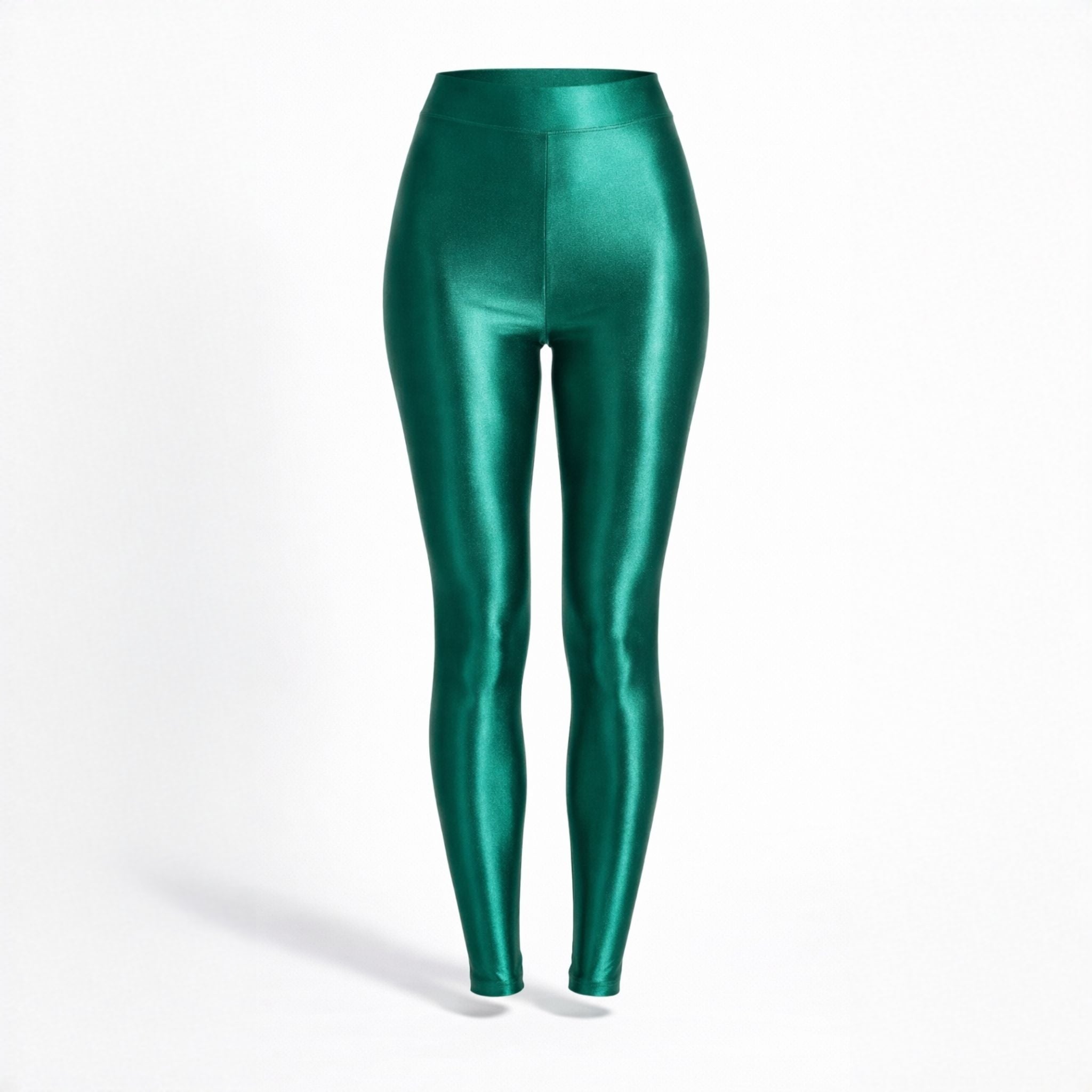 Ținută cu colanți verzi sidefat irizant talie înaltă Foxy Luxury - look complet vedere frontală