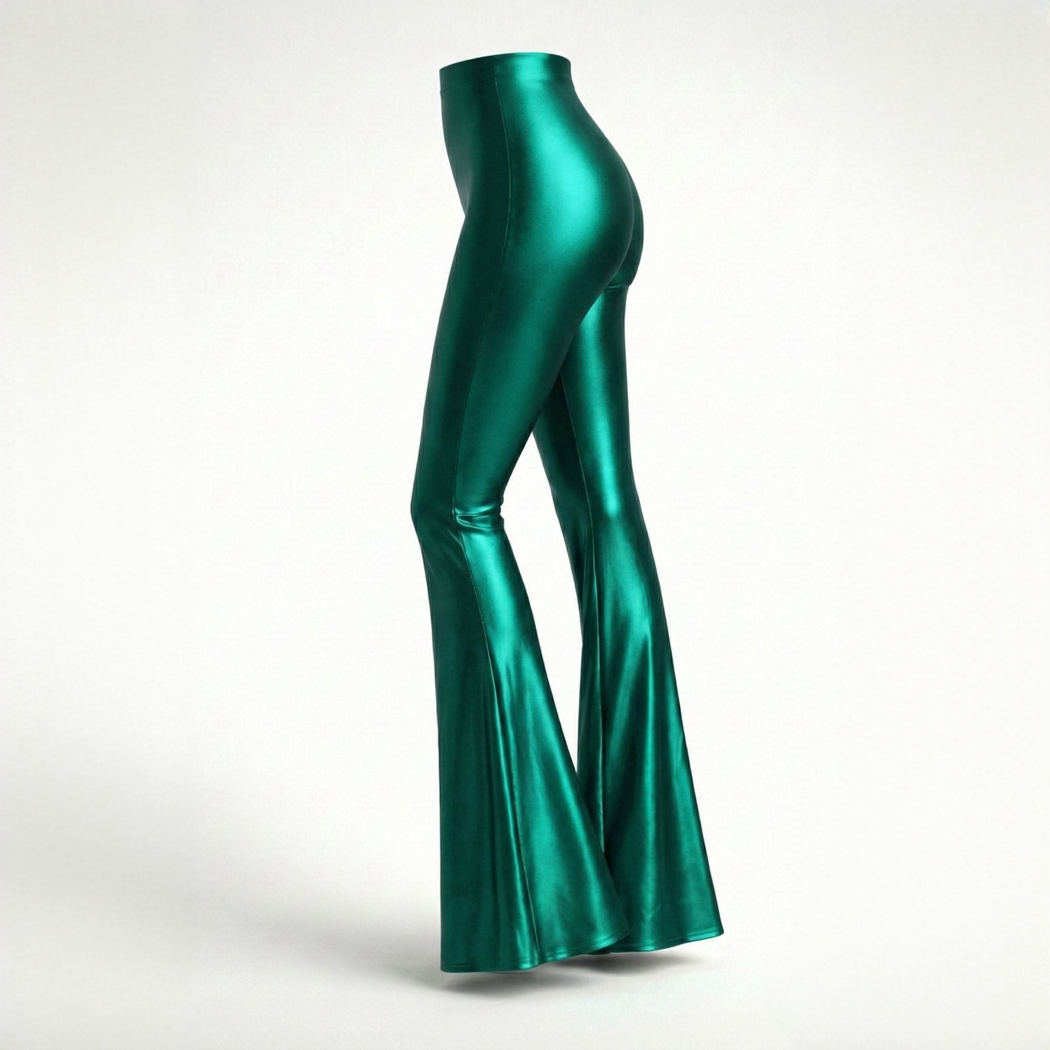 Colanți flare verzi Foxy Luxury FXY25 lycra premium efect irizant - vedere laterală produs