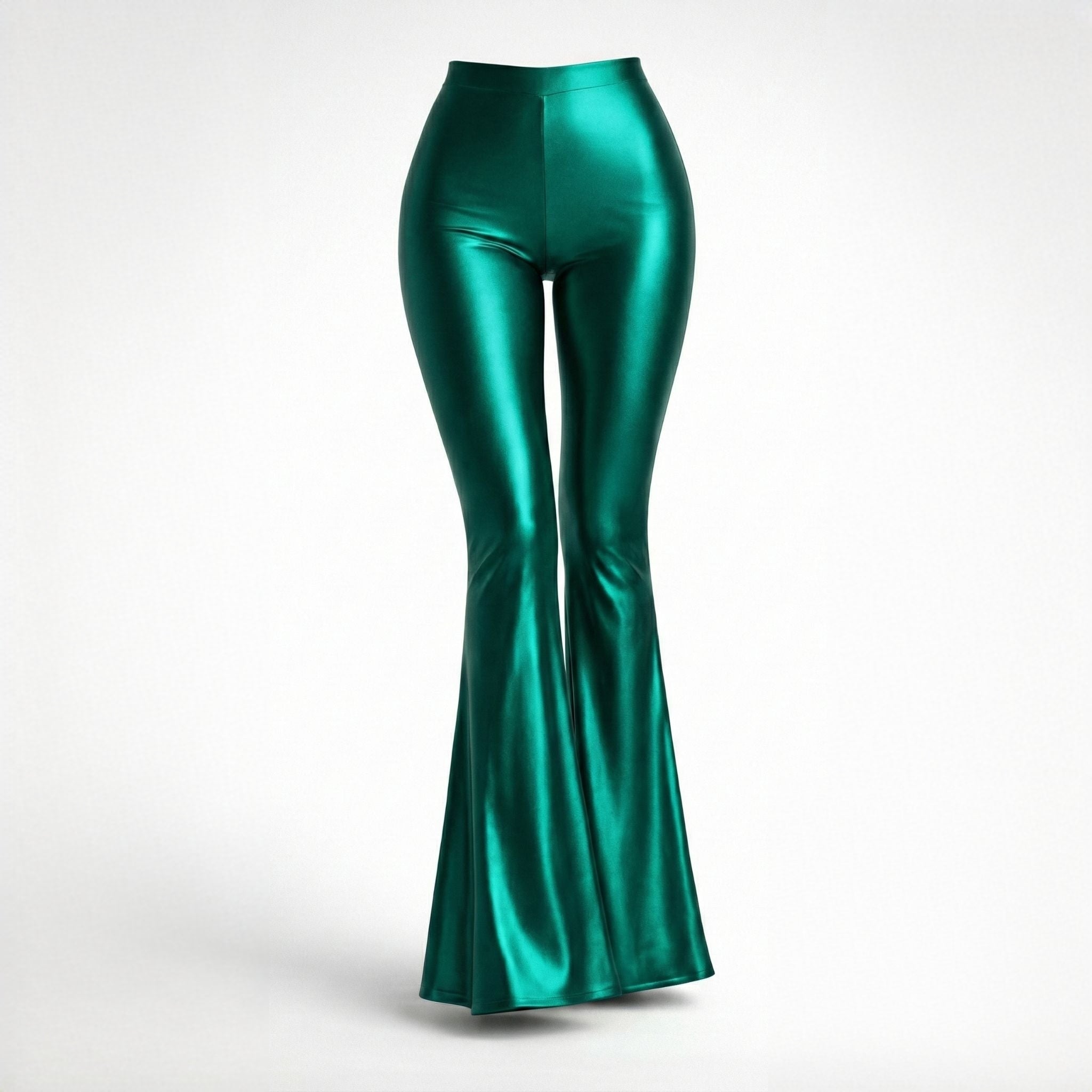 Colanți evazați verzi smarald Foxy Luxury talie înaltă lycra premium - vedere frontală produs