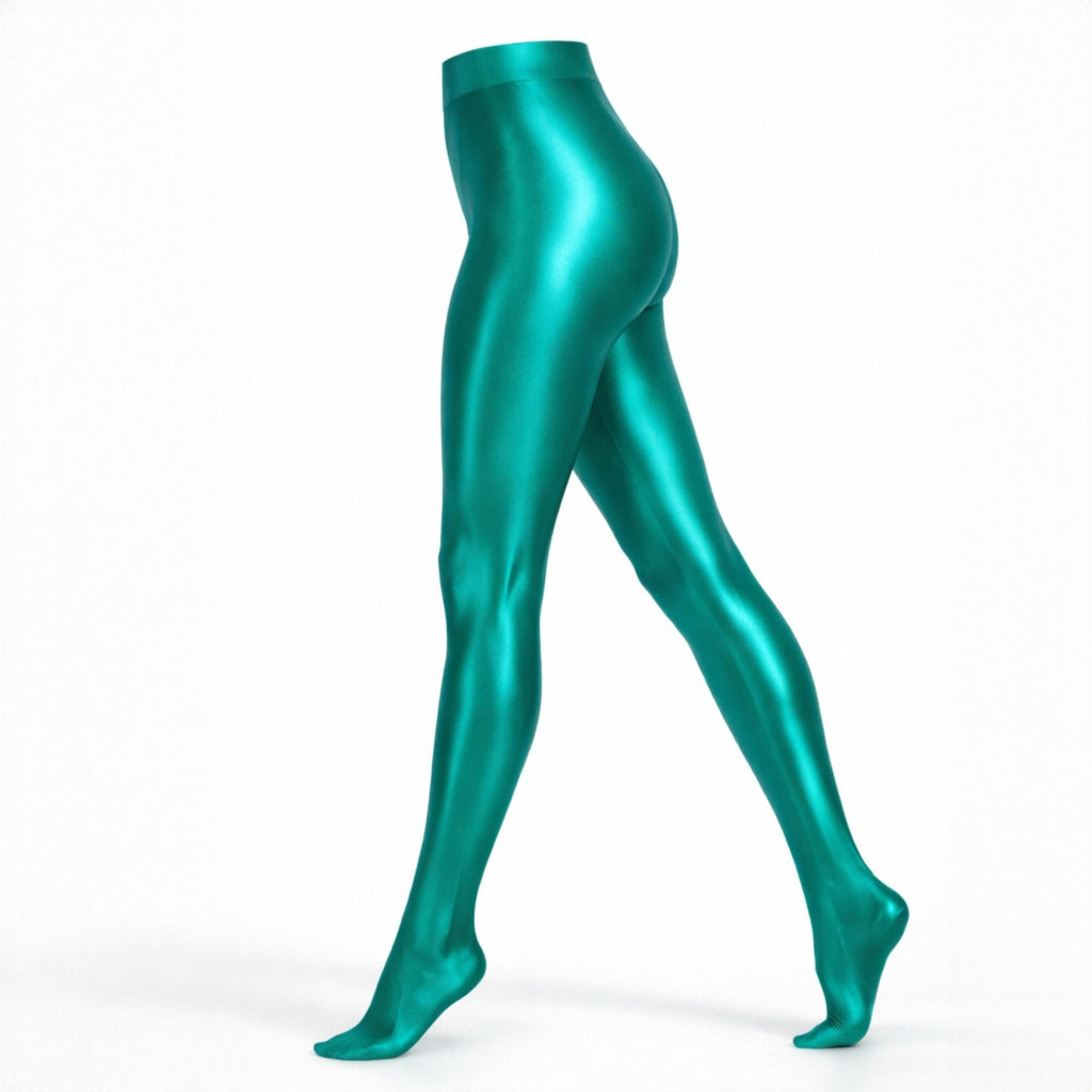 Colanți tip dres verzi Foxy Luxury FXY26 efect irizant sidefat - vedere laterală dinamică