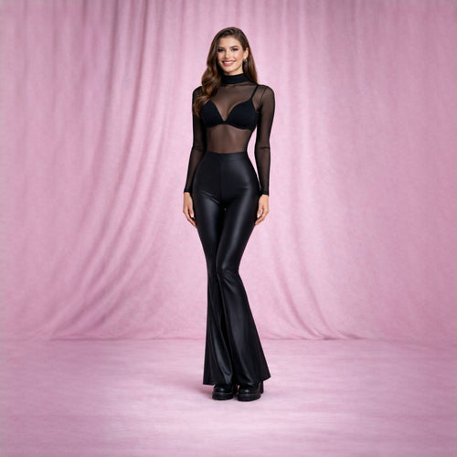 Compresie abdominala si sustinere talie inalta colanti luciosi Foxy Luxury - detalii finisaj