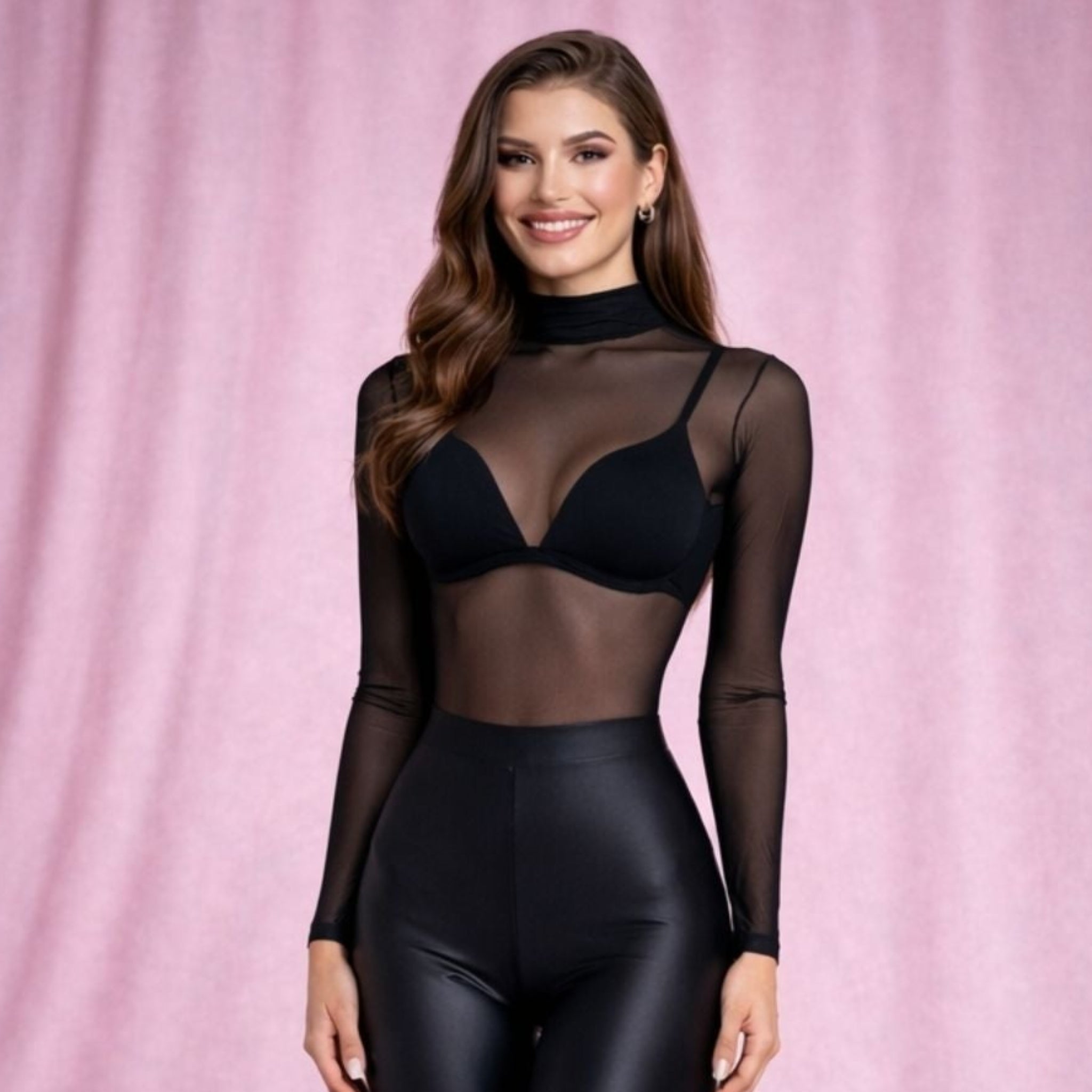 Helanca neagra din tulle elastic transparenta