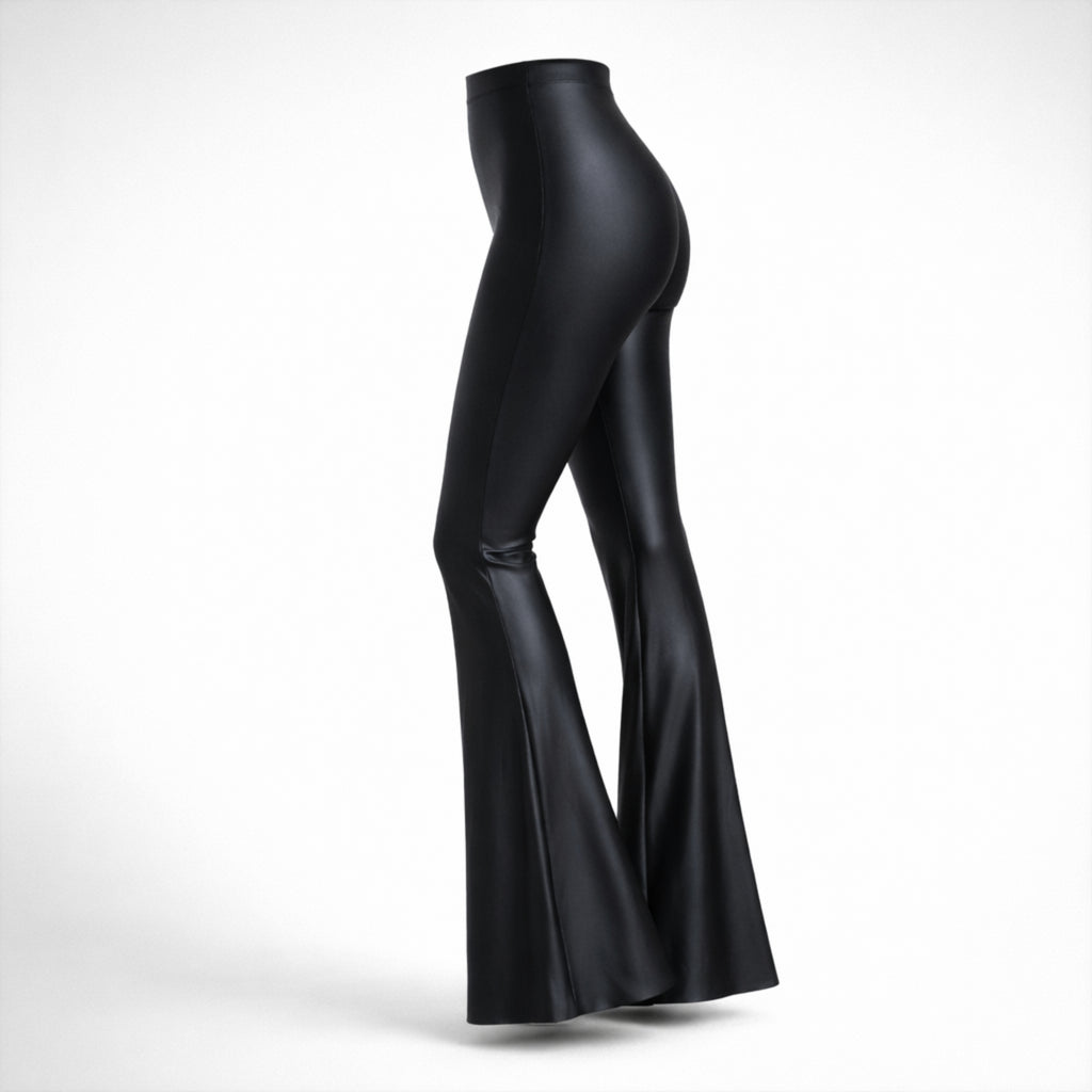 Material elastic 4-way stretch si opacitate maxima colanti evazati negri Foxy Luxury