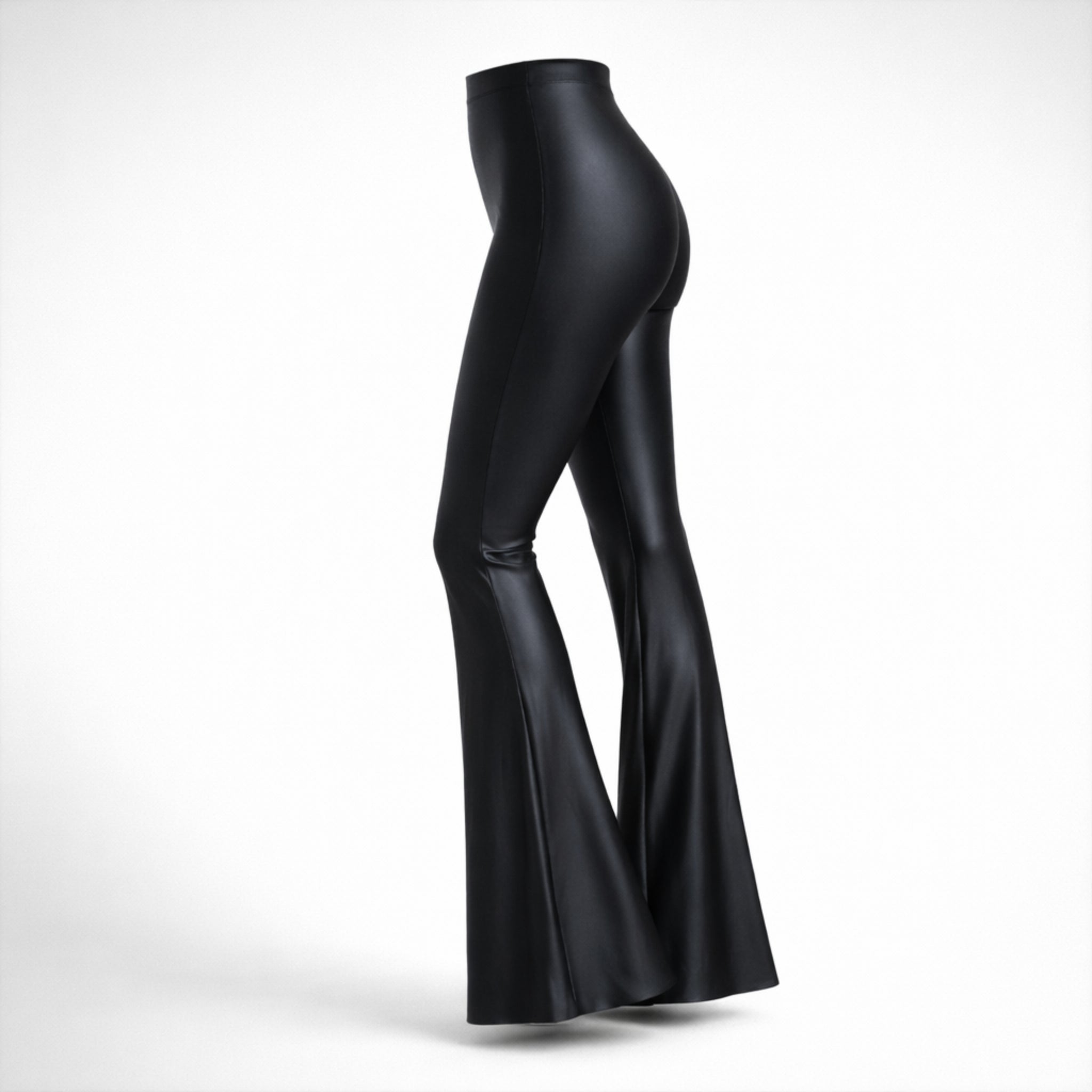 Material elastic 4-way stretch si opacitate maxima colanti evazati negri Foxy Luxury