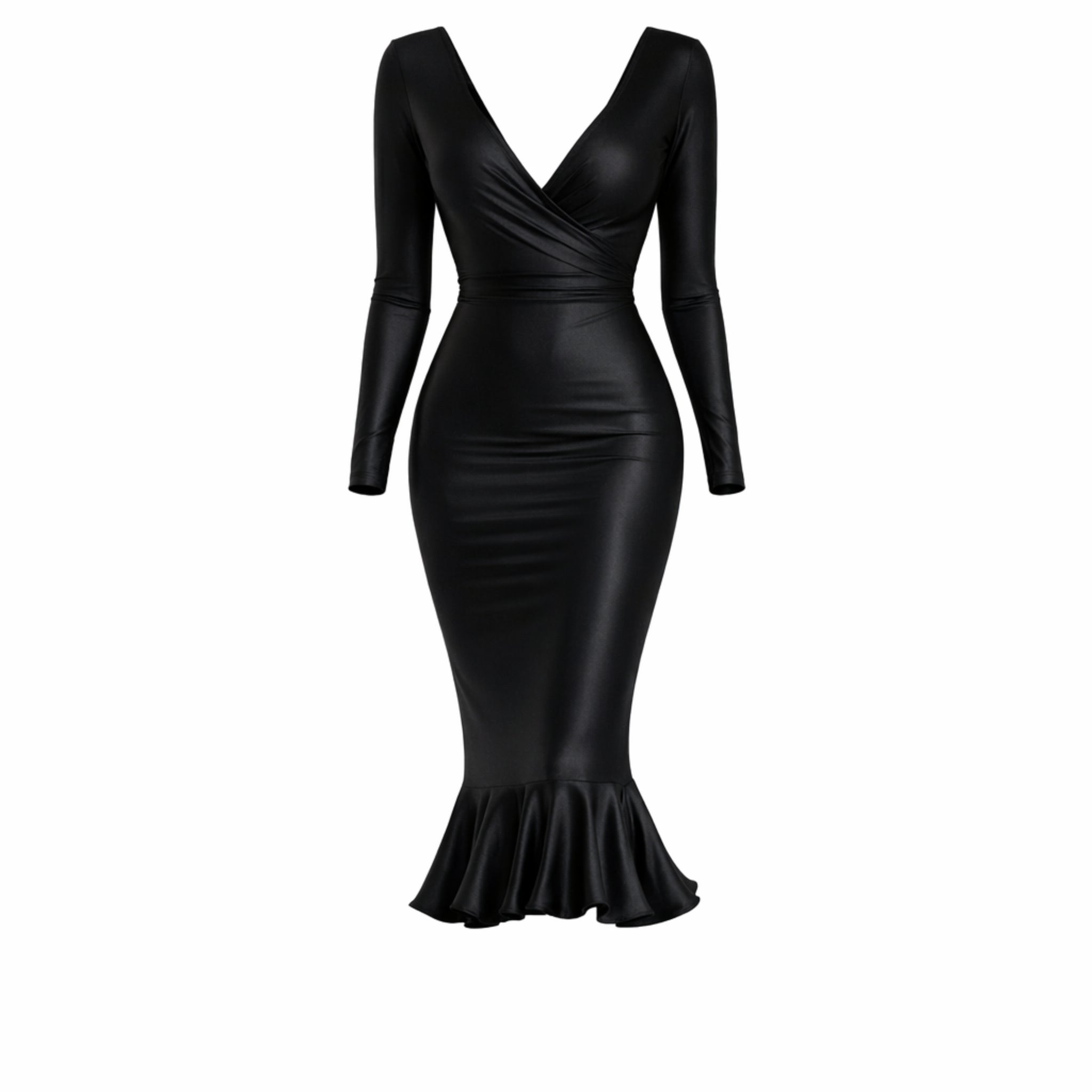 Rochie midi mulata cu bust parte peste parte si volan