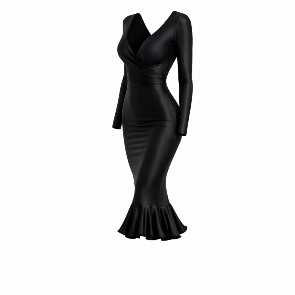 Rochie midi mulata cu bust parte peste parte si volan