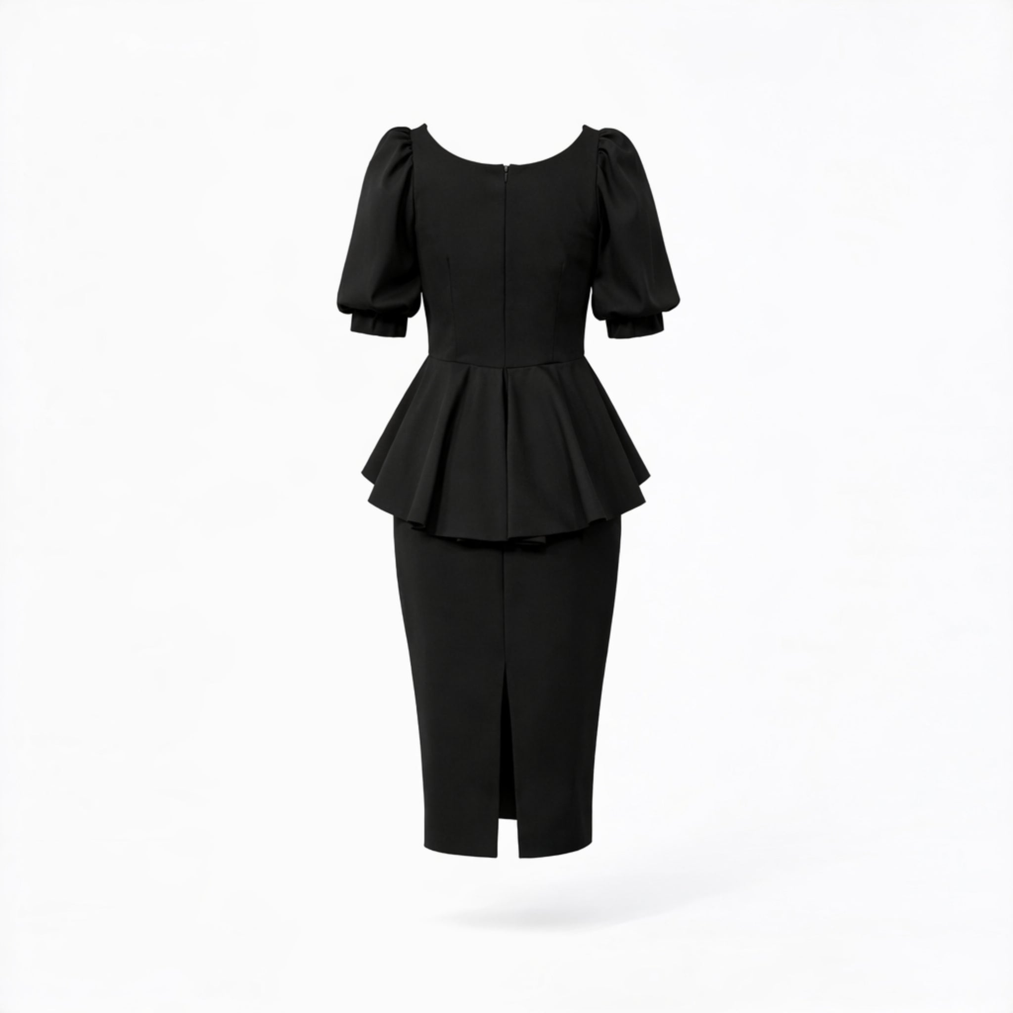 Rochie midi cu peplum în talie și șlit la spate – eleganță care modelează silueta