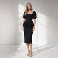 Rochie midi cu peplum în talie și șlit la spate – eleganță care modelează silueta