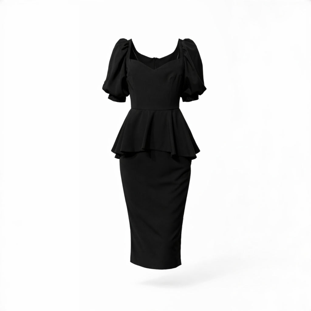 Rochie midi cu peplum în talie și șlit la spate – eleganță care modelează silueta