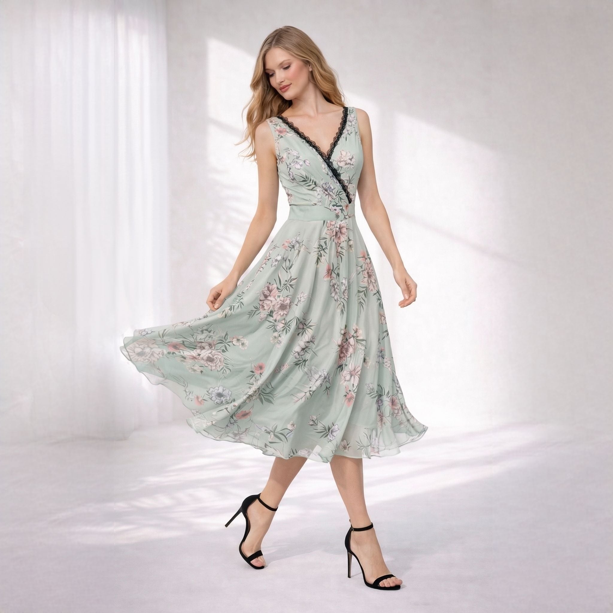 rochie vaporoasa cu imprimeu floral