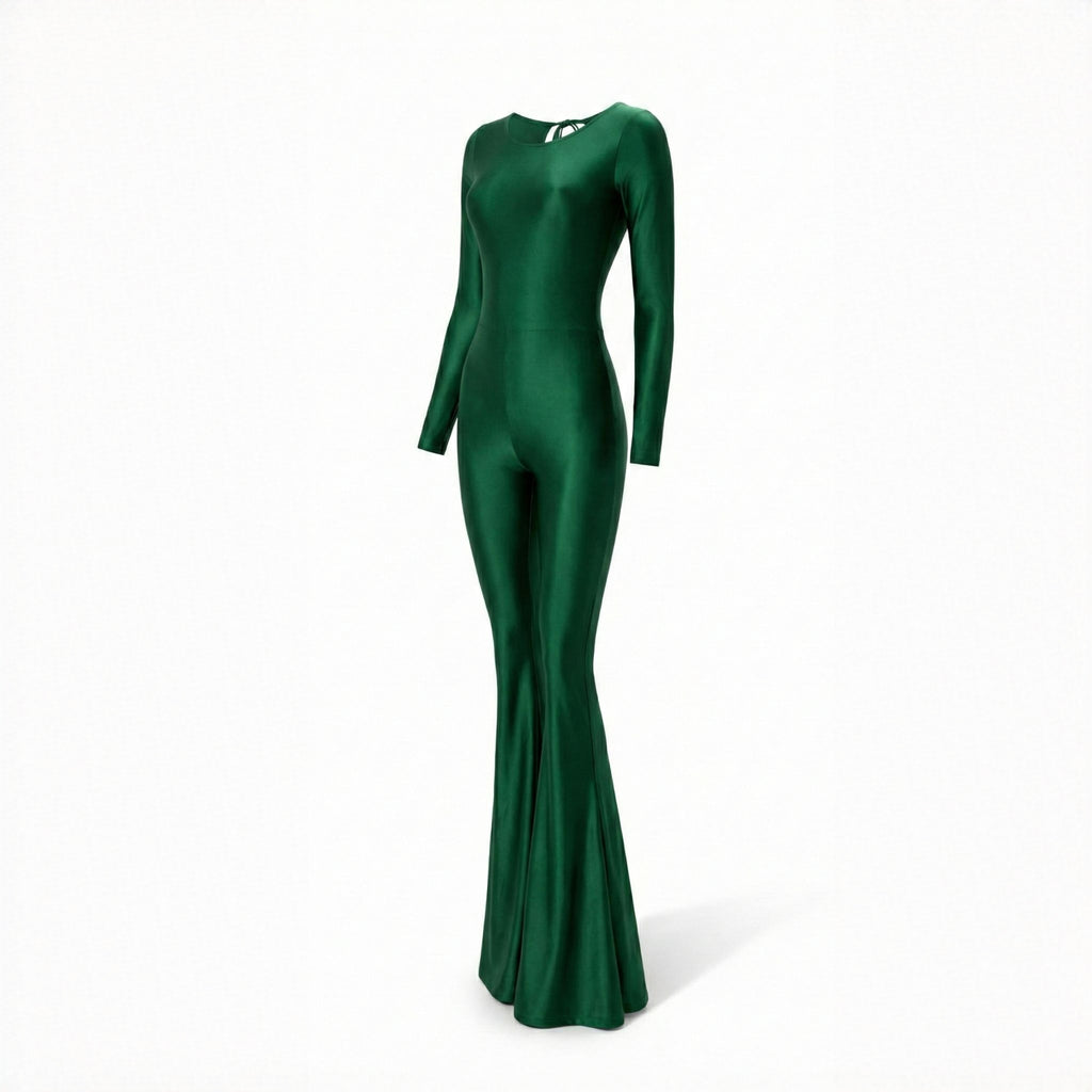 Salopeta verde cu efect modelator din lycra cu pantaloni evazati 