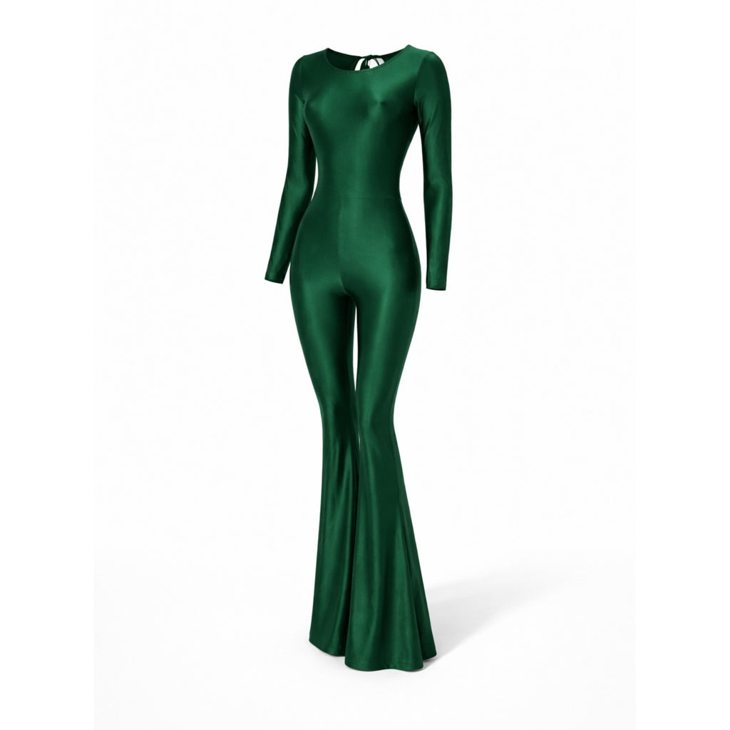Salopeta verde cu efect modelator din lycra cu pantaloni evazati 