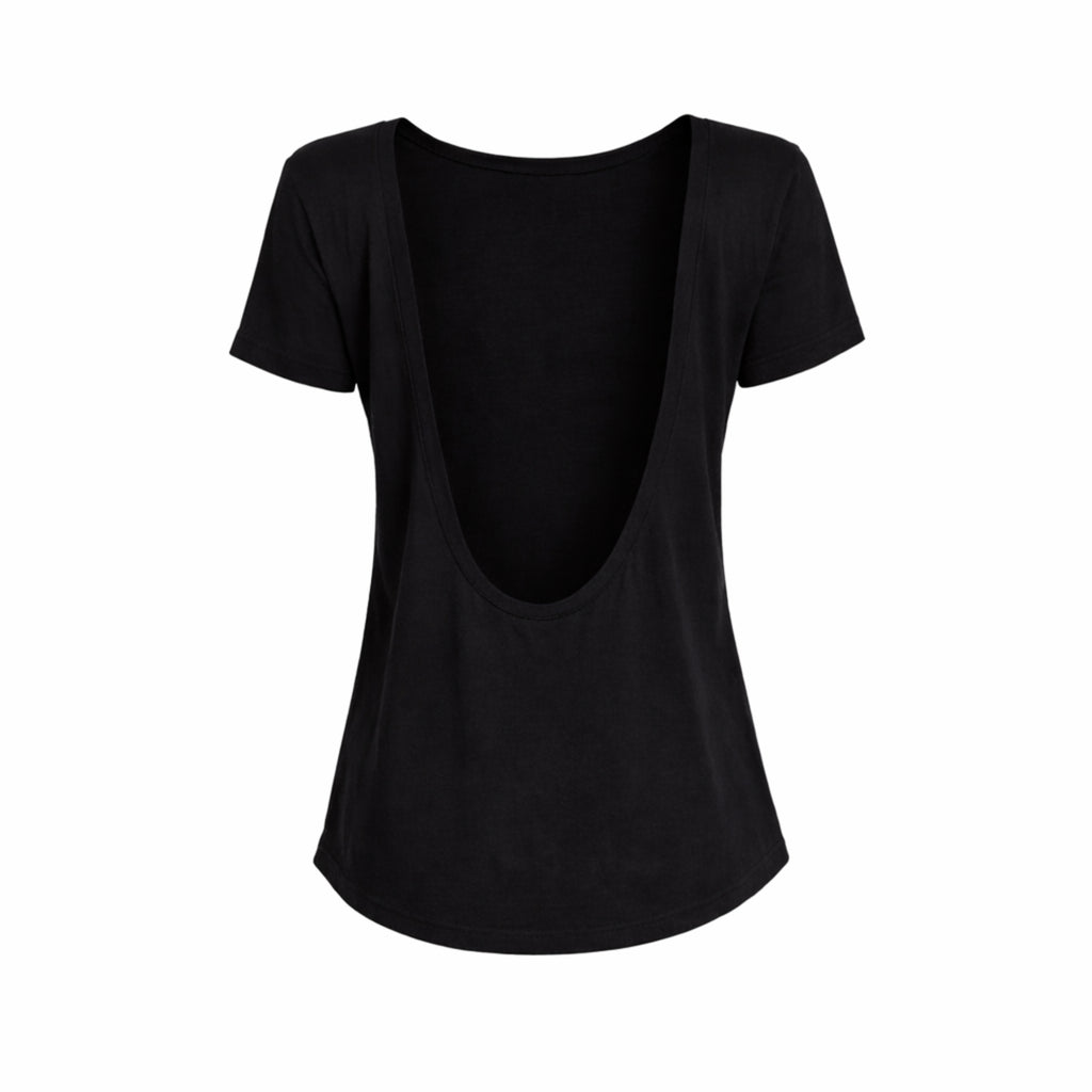 Tricou negru din bumbac cu spatele gol