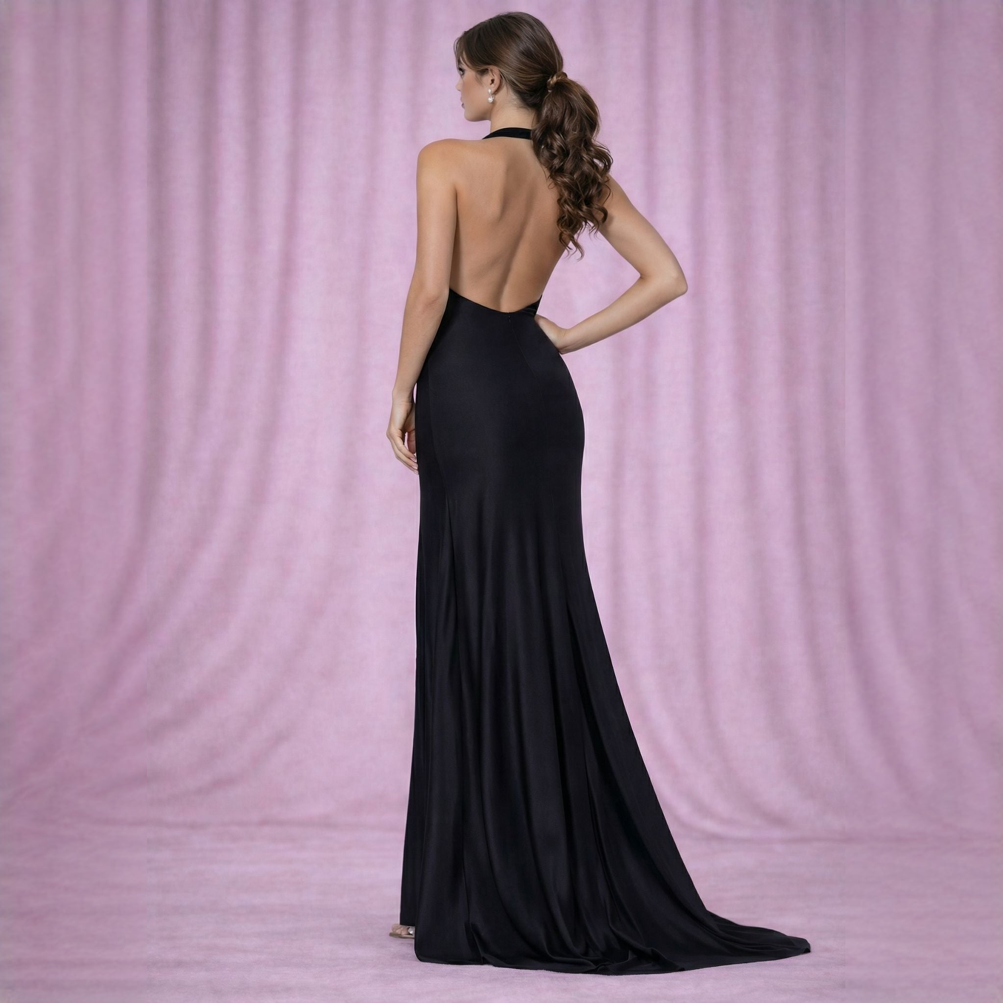 Rochie lunga sexy cu spatele gol si trena