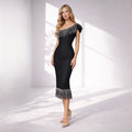 Rochie elegantă cu franjuri și cristale din bistrech modelator