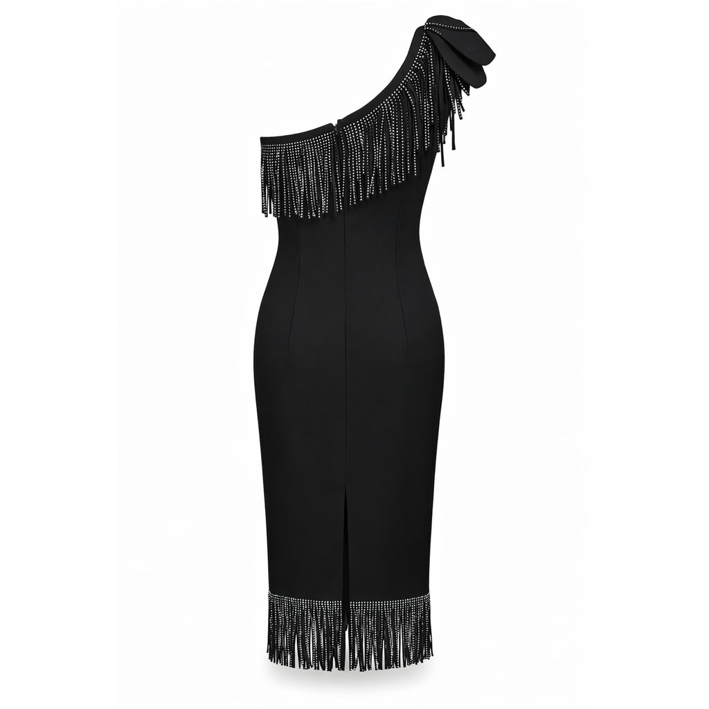 Rochie fashion cu franjuri strălucitoare și cristale decorative