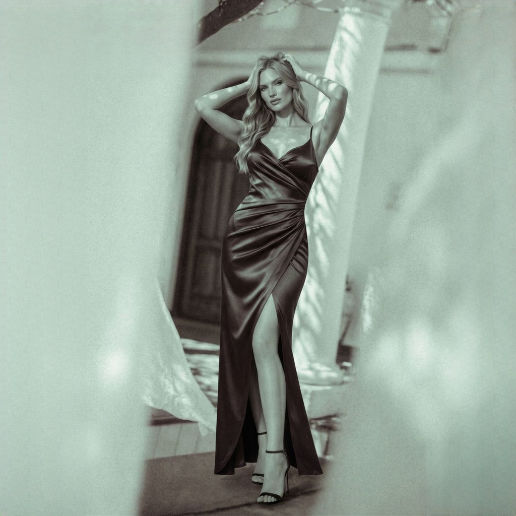 rochie satin elegantă, rochie seară mov, rochie designer accesibilă, rochii ieftine de calitate, fashion premium la preț bun