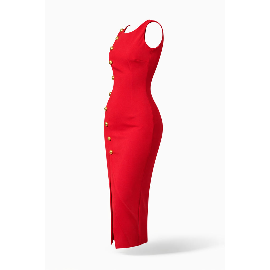 rochie rosie eleganta spate cu fermoar si slit rochie bodycon designer din bistrech